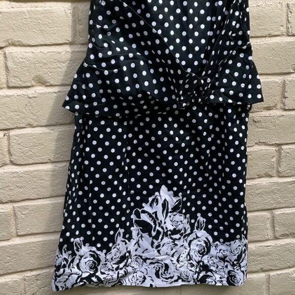 Take 50% OFF- MidNight Velvet Polka Dot Border Floral Sheath Dress,Size-14 - Picture 3 of 4